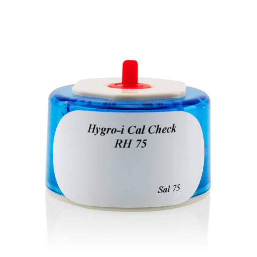 Tramex RH Calibration Salt Check - SAL75 A compact container of calibration salt for the Tramex Hygro-I2 probe, featuring clear labeling and an example of its application in ensuring accurate humidity measurements.