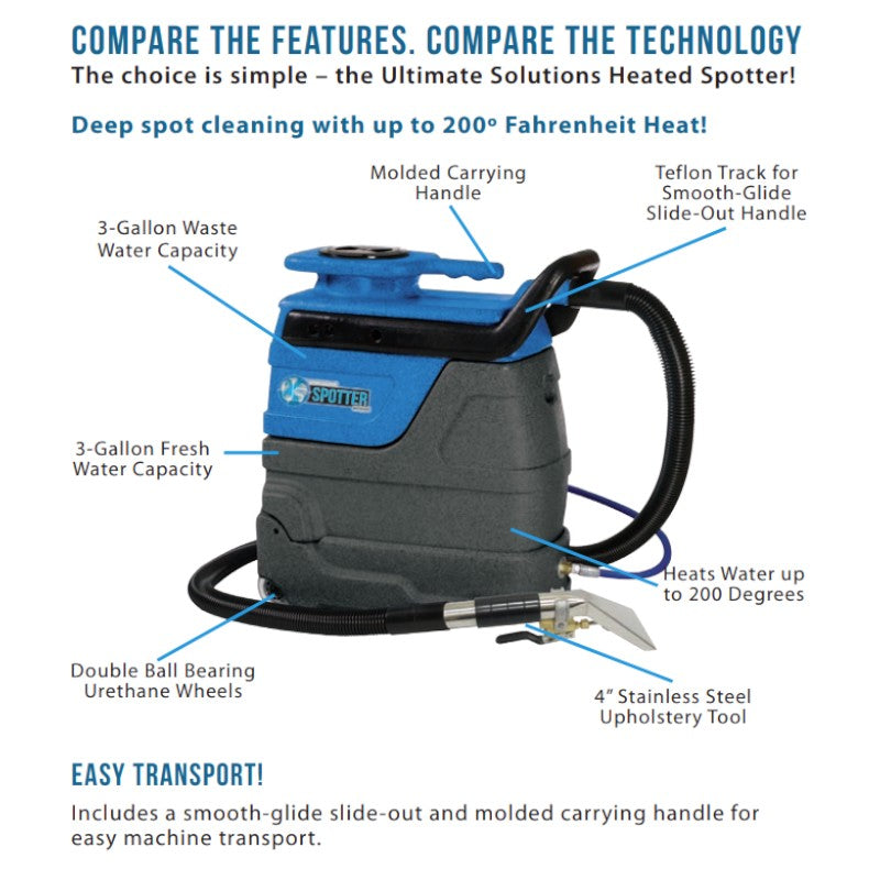 sandia 50 4100 ss super 3 gallon spot extractor kit with heat 4 stainless steel upholstery tool Features.