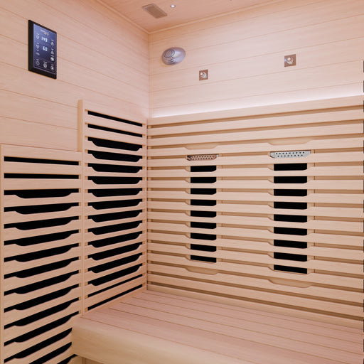 SaunaSpa SC-SS0023-2P infrared sauna interior with control panel and heaters