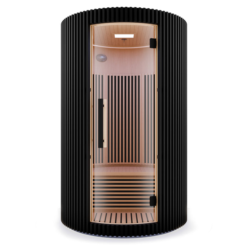 SaunaSpa SC-SS0025-0SBK infrared sauna in black, front view on white