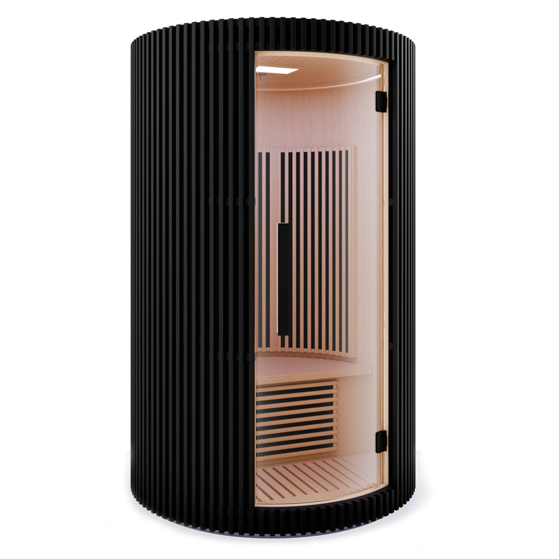 SaunaSpa SC-SS0025-0SBK infrared sauna in black, side angle on white