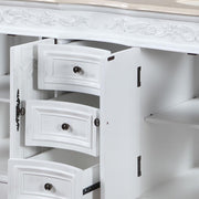 Silkroad Exclusive HYP-0145-CM-UIC-58 close-up of the center drawers and carved top rail