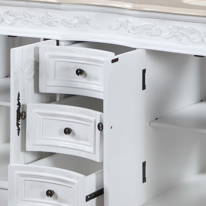 Silkroad Exclusive HYP-0145-CM-UIC-58 close-up of the center drawers and carved top rail