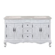Silkroad Exclusive HYP-0145-CM-UIC-58 58" Antique White double sink vanity, front view on white