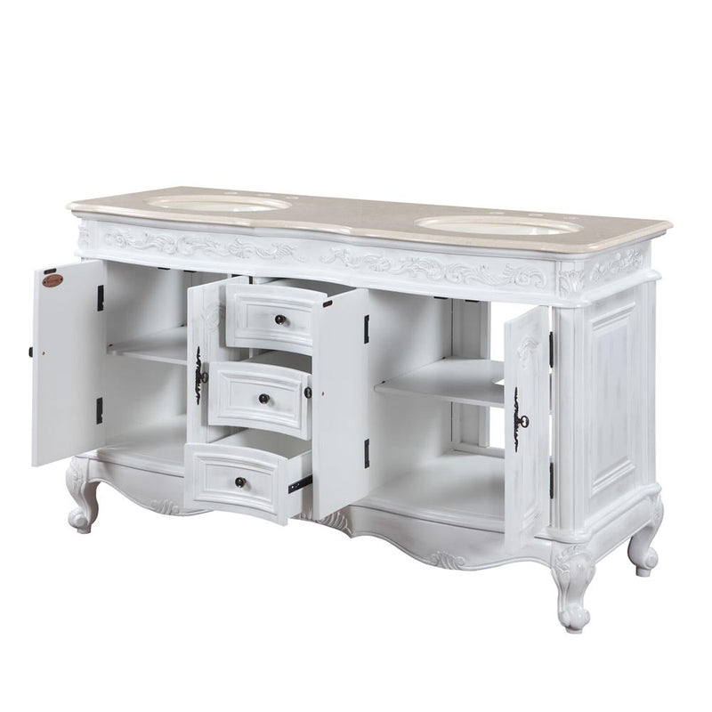 Silkroad Exclusive HYP-0145-CM-UIC-58 doors and three center drawers open on white