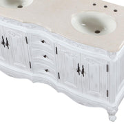 Silkroad Exclusive HYP-0145-CM-UIC-58 close-up of the ivory undermount sink and 3-hole drilling in Crema Marfil marble