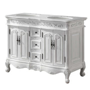 Silkroad Exclusive HYP-0145-WM-UWC-48 48" Antique White double sink vanity with Carrara White top, front view on white