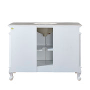 Silkroad Exclusive HYP-0152-CM-UWC-48 48" Antique White single sink vanity, back view showing the plumbing opening