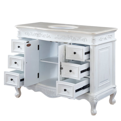 Silkroad Exclusive HYP-0152-CM-UWC-48 three-quarter view with doors and drawers open, on white