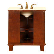 Silkroad Exclusive HYP-0204-CM-UIC-33 33" Cherry single sink vanity, Crema Marfil top, back view showing the plumbing opening