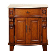 Silkroad Exclusive HYP-0204-CM-UIC-33 33" Cherry single sink vanity, Crema Marfil top, front view on white