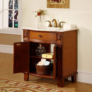 Silkroad Exclusive HYP-0204-CM-UIC-33 33" Cherry single sink vanity, doors and drawers open showing the storage