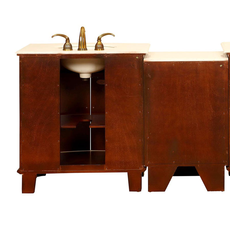Silkroad Exclusive HYP-0204-CM-UIC-53 53" Cherry single sink modular vanity, back view showing the plumbing opening