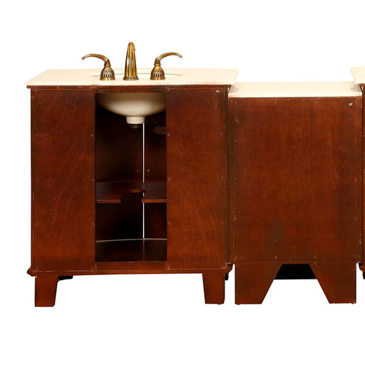 Silkroad Exclusive HYP-0204-CM-UIC-53 53" Cherry single sink modular vanity, back view showing the plumbing opening