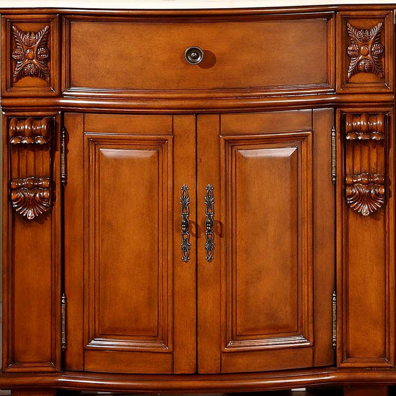 Silkroad Exclusive HYP-0204-CM-UIC-53 53" Cherry single sink modular vanity, close-up of the carved door section