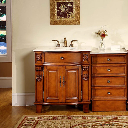 Silkroad Exclusive HYP-0204-CM-UIC-53 53" Cherry single sink modular vanity, installed in a bathroom, front view