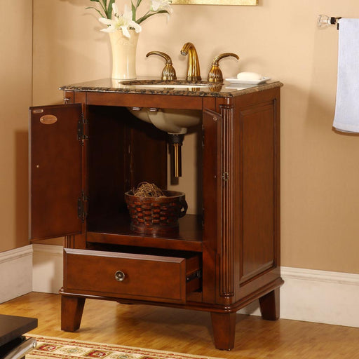 Silkroad Exclusive HYP-0207-BB-UIC-28 doors and drawer open below the ivory undermount sink
