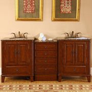 Silkroad Exclusive HYP-0207-BB-UIC-76 installed in a bathroom with two antique brass faucets