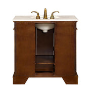 Silkroad Exclusive HYP-0212-CM-UIC-36 36" English Chestnut single sink vanity, back view showing the plumbing opening
