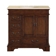 Silkroad Exclusive HYP-0212-CM-UIC-36 36" English Chestnut single sink vanity, Crema Marfil top, front view on white