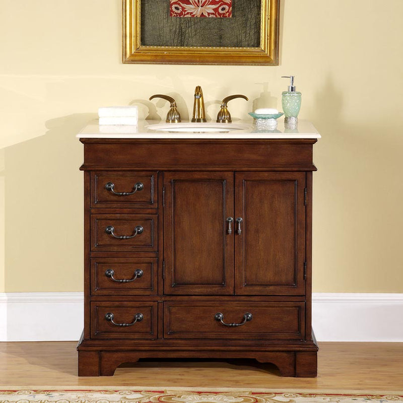 Silkroad Exclusive HYP-0212-CM-UIC-36 36" English Chestnut single sink vanity, installed in a bathroom, front view