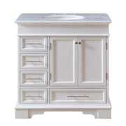 Silkroad Exclusive HYP-0212-WM-UWC-36 36" White single sink vanity, Carrara top, front view on white
