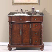 Silkroad Exclusive HYP-0213-BB-UWC-36-L 36" English Chestnut vanity, left sink, installed in a bathroom, front view
