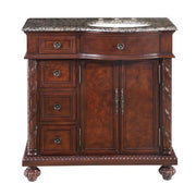 Silkroad Exclusive HYP-0213-BB-UWC-36-R 36" English Chestnut vanity, right sink, Baltic Brown top, front view on white