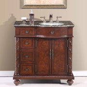Silkroad Exclusive HYP-0213-BB-UWC-36-R 36" English Chestnut vanity, right sink, installed in a bathroom, front view