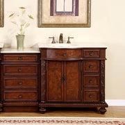 Silkroad Exclusive HYP-0213-CM-UIC-56-L 55.5" English Chestnut modular vanity, left sink, installed in a bathroom, front view