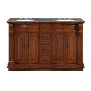 Silkroad Exclusive HYP-0223-BB-UWC-55 55" Cherry double sink vanity with Baltic Brown granite top, front view on white