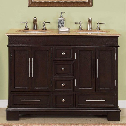 Silkroad Exclusive HYP-0224-T-UWC-48 48" Dark Walnut double vanity, front view in a bathroom