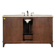 Silkroad Exclusive HYP-0237-T-UWC-60 60" Dark Walnut single sink vanity, back view showing the open plumbing cut-out