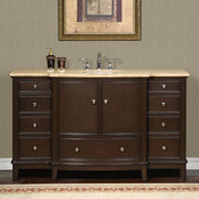 Silkroad Exclusive HYP-0237-T-UWC-60 60" Dark Walnut single sink vanity, front view in a bathroom