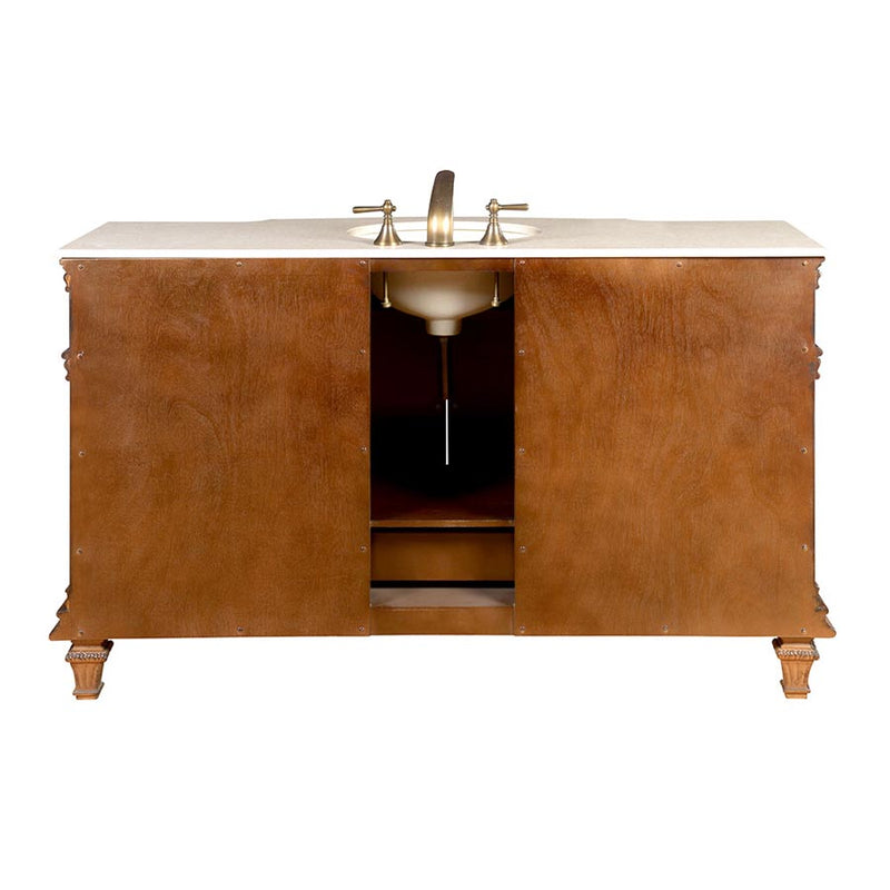 Silkroad Exclusive HYP-0277-CM-UWC-60 back view on white showing the plumbing cutout and turned feet