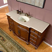 Silkroad Exclusive HYP-0277-CM-UWC-60 high three-quarter view of the serpentine Crema Marfil top and white oval sink