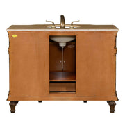 Silkroad Exclusive HYP-0277-T-UWC-48 back view on white showing the plumbing cutout and turned feet