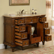 Silkroad Exclusive HYP-0277-T-UWC-48 doors and drawers open showing the center cabinet and side drawers