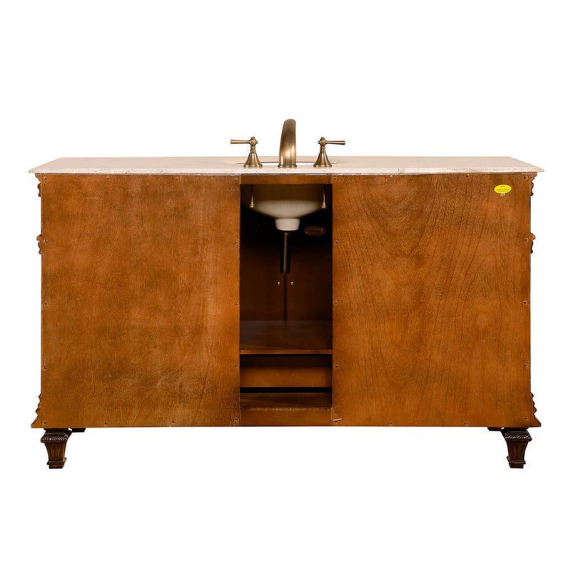 Silkroad Exclusive HYP-0277-T-UWC-60 back view on white showing the plumbing cutout and turned feet