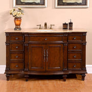 Silkroad Exclusive HYP-0277-T-UWC-60 60" Brazilian Rosewood single sink vanity with Travertine top, front view in a bathroom
