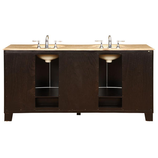 Silkroad Exclusive HYP-0703-T-UIC-72 72" Dark Espresso double vanity, back view showing the plumbing opening
