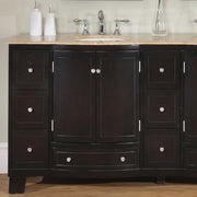 Silkroad Exclusive HYP-0703-T-UIC-72 72" Dark Espresso double vanity, close-up of the curved center doors and drawers