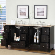 Silkroad Exclusive HYP-0703-T-UIC-72 72" Dark Espresso double vanity, doors and drawers open showing storage