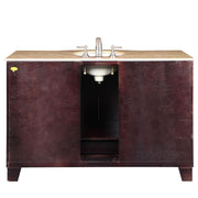 Silkroad Exclusive HYP-0703-T-UWC-55 55" Dark Espresso vanity, travertine, back view showing the plumbing opening