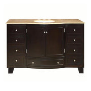 Silkroad Exclusive HYP-0703-T-UWC-55 55" Dark Espresso vanity, travertine, front view on white