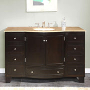 Silkroad Exclusive HYP-0703-T-UWC-55 55" Dark Espresso vanity, travertine, in a bathroom
