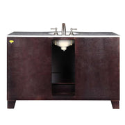 Silkroad Exclusive HYP-0703-WM-UWC-55 55" Dark Espresso vanity, Carrara, back view showing the plumbing opening