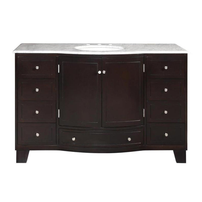 Silkroad Exclusive HYP-0703-WM-UWC-55 55" Dark Espresso vanity, Carrara, front view on white