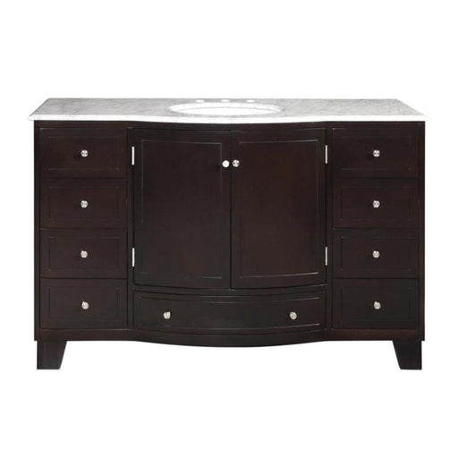 Silkroad Exclusive HYP-0703-WM-UWC-55 55" Dark Espresso vanity, Carrara, front view on white