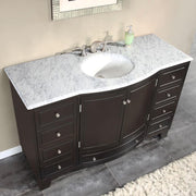 Silkroad Exclusive HYP-0703-WM-UWC-55 55" Dark Espresso vanity, Carrara, three-quarter view of the top and white sink